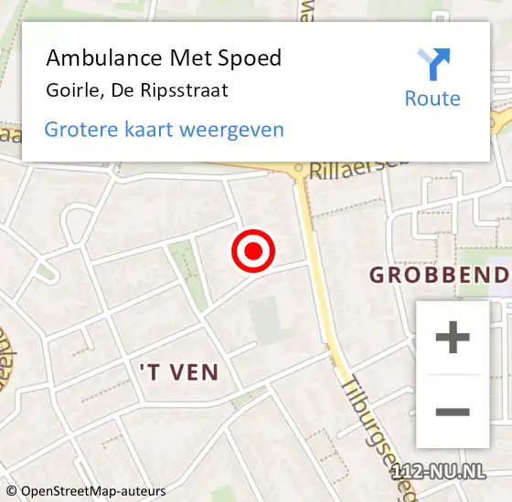 Locatie op kaart van de 112 melding: Ambulance Met Spoed Naar Goirle, De Ripsstraat op 6 februari 2015 03:33