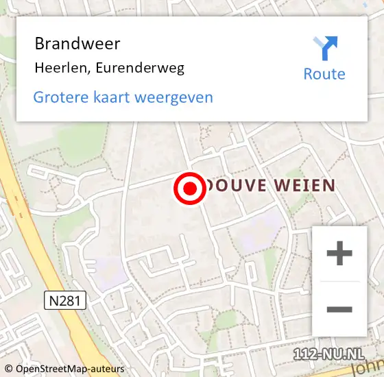 Locatie op kaart van de 112 melding: Brandweer Heerlen, Eurenderweg op 6 februari 2015 05:20