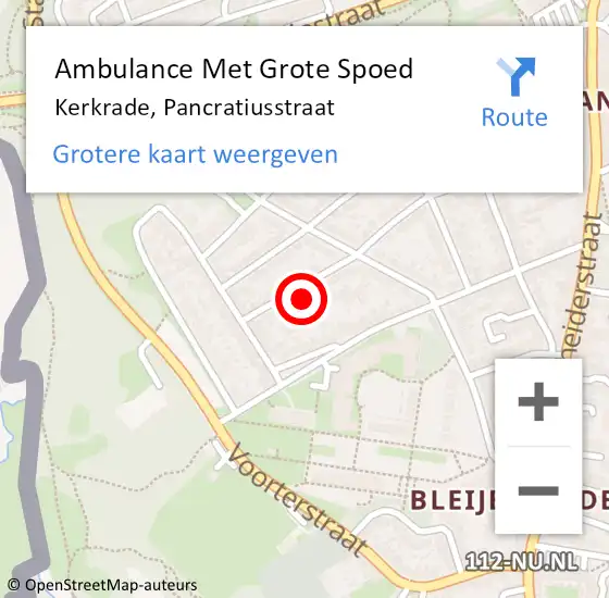 Locatie op kaart van de 112 melding: Ambulance Met Grote Spoed Naar Kerkrade, Pancratiusstraat op 6 februari 2015 05:57