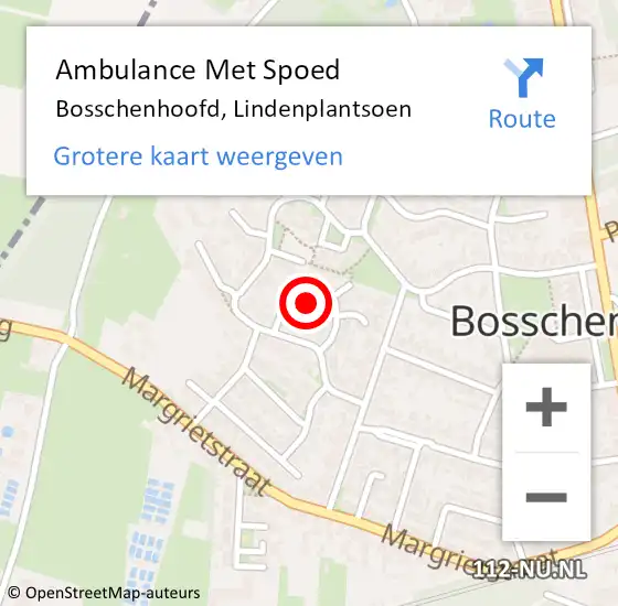 Locatie op kaart van de 112 melding: Ambulance Met Spoed Naar Bosschenhoofd, Lindenplantsoen op 6 februari 2015 06:15