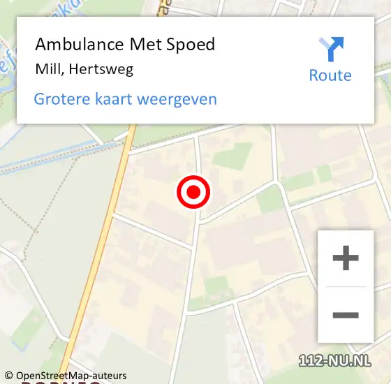 Locatie op kaart van de 112 melding: Ambulance Met Spoed Naar Mill, Hertsweg op 6 februari 2015 06:22