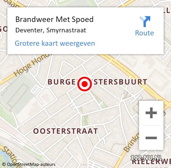 Locatie op kaart van de 112 melding: Brandweer Met Spoed Naar Deventer, Smyrnastraat op 6 februari 2015 06:40