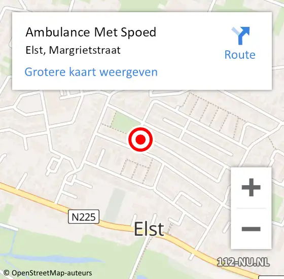 Locatie op kaart van de 112 melding: Ambulance Met Spoed Naar Elst, Margrietstraat op 6 februari 2015 09:16