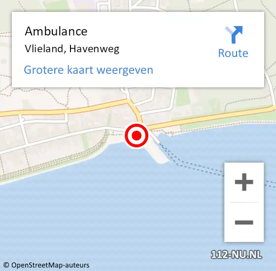 Locatie op kaart van de 112 melding: Ambulance Vlieland, Havenweg op 6 februari 2015 09:56