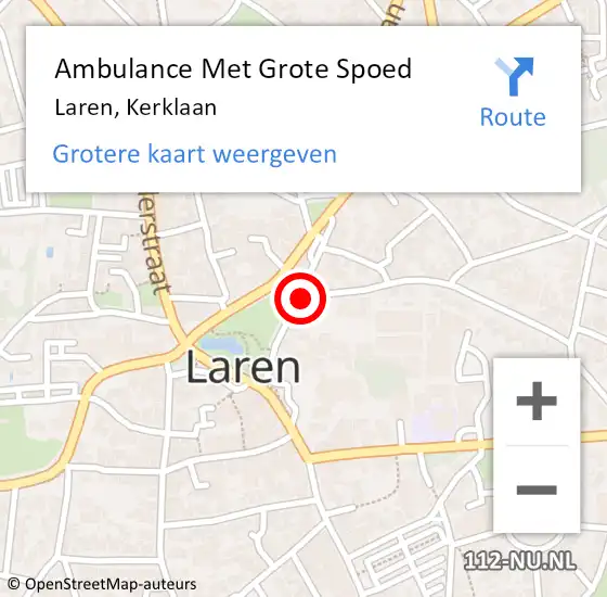 Locatie op kaart van de 112 melding: Ambulance Met Grote Spoed Naar Laren, Kerklaan op 6 februari 2015 10:10