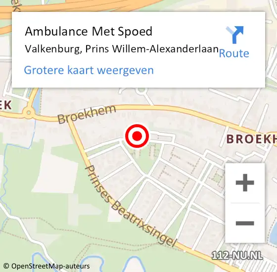 Locatie op kaart van de 112 melding: Ambulance Met Spoed Naar Valkenburg, Prins Willem-Alexanderlaan op 6 februari 2015 11:02