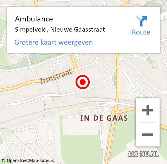 Locatie op kaart van de 112 melding: Ambulance Simpelveld, Nieuwe Gaasstraat op 6 februari 2015 11:41