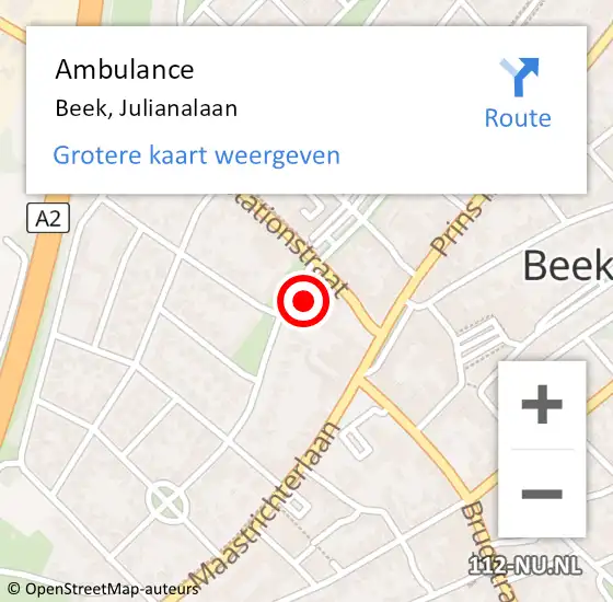 Locatie op kaart van de 112 melding: Ambulance Beek, Julianalaan op 6 februari 2015 12:30