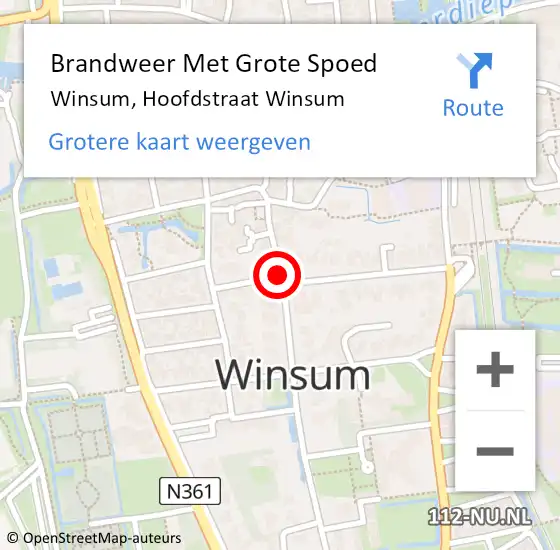 Locatie op kaart van de 112 melding: Brandweer Met Grote Spoed Naar Winsum, Hoofdstraat Winsum op 6 februari 2015 12:33