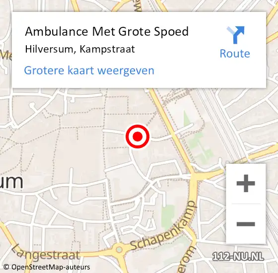 Locatie op kaart van de 112 melding: Ambulance Met Grote Spoed Naar Hilversum, Kampstraat op 6 februari 2015 13:19