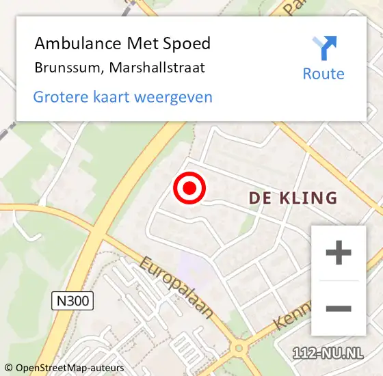 Locatie op kaart van de 112 melding: Ambulance Met Spoed Naar Brunssum, Marshallstraat op 6 februari 2015 13:54