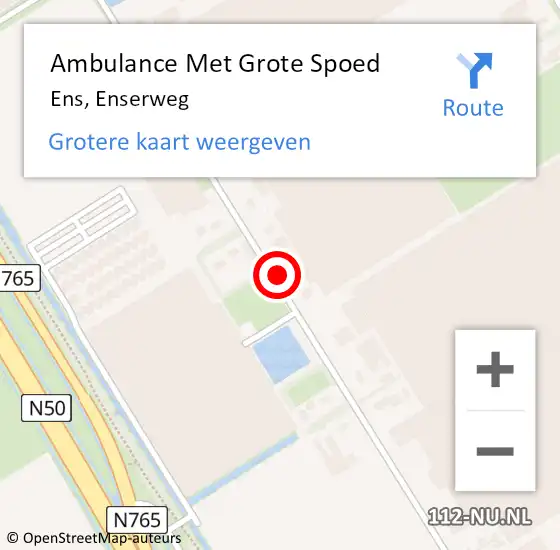 Locatie op kaart van de 112 melding: Ambulance Met Grote Spoed Naar Ens, Enserweg op 6 februari 2015 14:07