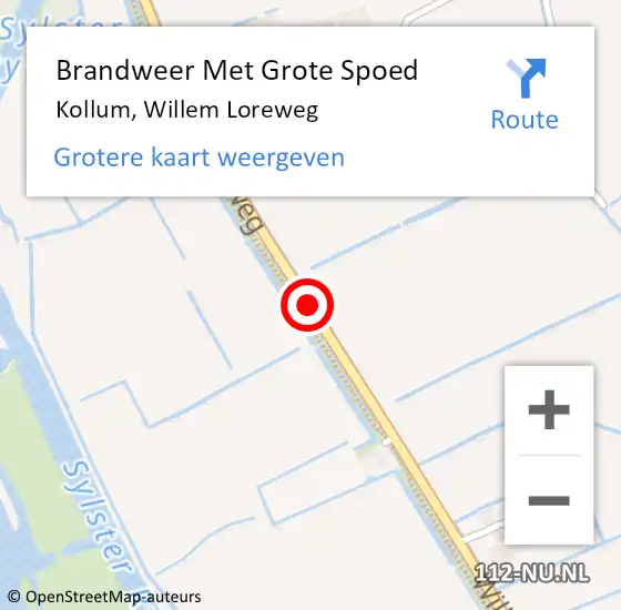 Locatie op kaart van de 112 melding: Brandweer Met Grote Spoed Naar Kollum, Willem Loreweg op 6 februari 2015 16:14