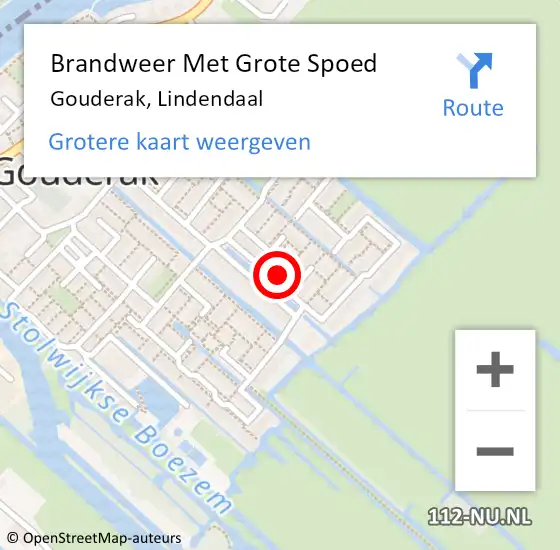 Locatie op kaart van de 112 melding: Brandweer Met Grote Spoed Naar Gouderak, Lindendaal op 6 februari 2015 16:25