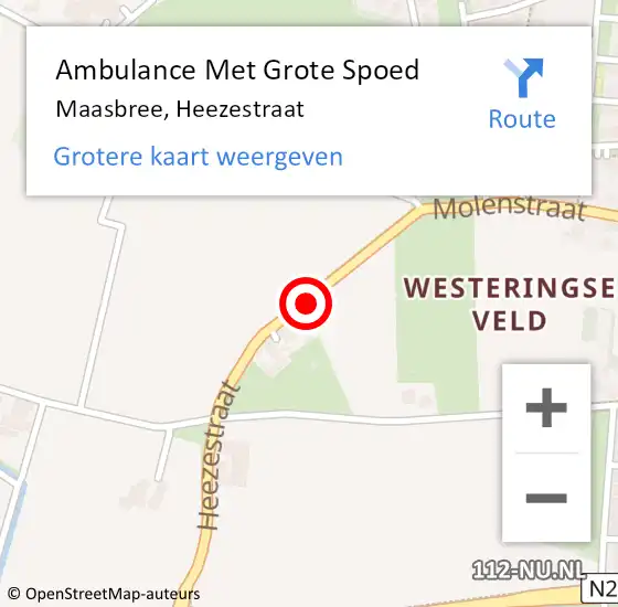 Locatie op kaart van de 112 melding: Ambulance Met Grote Spoed Naar Maasbree, Heezestraat op 6 februari 2015 17:29