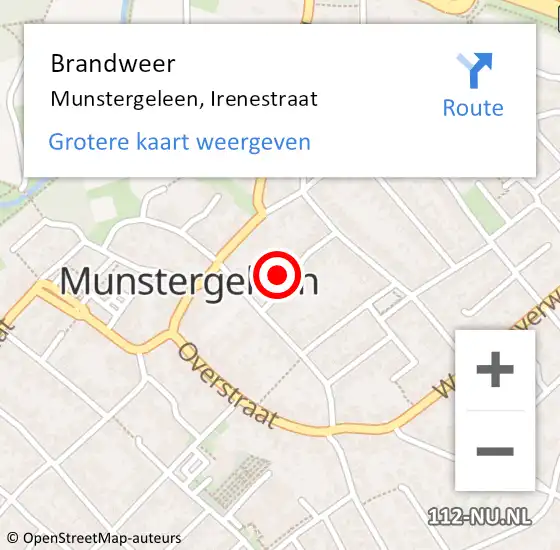 Locatie op kaart van de 112 melding: Brandweer Munstergeleen, Irenestraat op 6 februari 2015 18:04