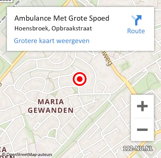 Locatie op kaart van de 112 melding: Ambulance Met Grote Spoed Naar Hoensbroek, Opbraakstraat op 6 februari 2015 20:19