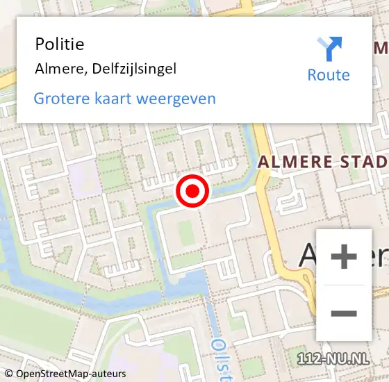 Locatie op kaart van de 112 melding: Politie Almere, Delfzijlsingel op 6 februari 2015 20:28