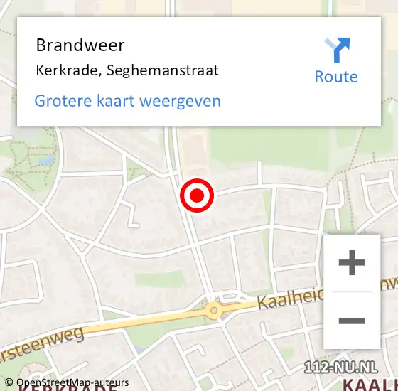 Locatie op kaart van de 112 melding: Brandweer Kerkrade, Seghemanstraat op 6 februari 2015 20:29