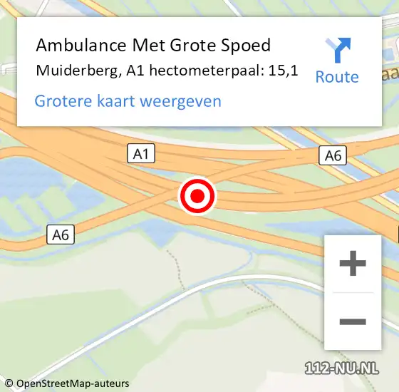Locatie op kaart van de 112 melding: Ambulance Met Grote Spoed Naar Muiderberg, A1 hectometerpaal: 15,1 op 6 februari 2015 21:26