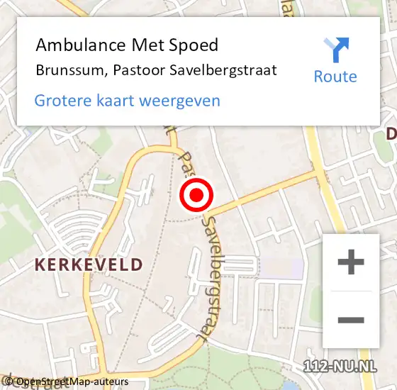 Locatie op kaart van de 112 melding: Ambulance Met Spoed Naar Brunssum, Pastoor Savelbergstraat op 6 februari 2015 23:09