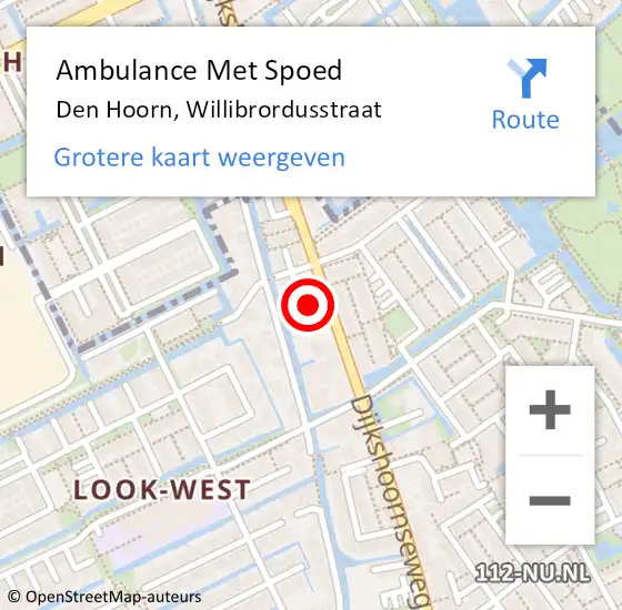 Locatie op kaart van de 112 melding: Ambulance Met Spoed Naar Den Hoorn, Willibrordusstraat op 29 oktober 2013 05:34