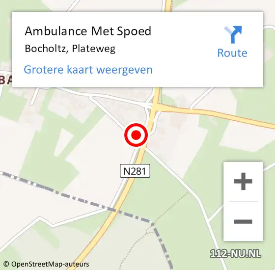 Locatie op kaart van de 112 melding: Ambulance Met Spoed Naar Bocholtz, Plateweg op 7 februari 2015 00:06