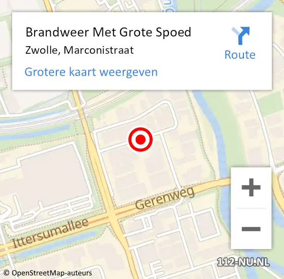 Locatie op kaart van de 112 melding: Brandweer Met Grote Spoed Naar Zwolle, Marconistraat op 7 februari 2015 00:07