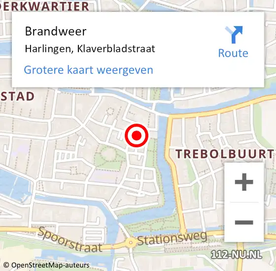 Locatie op kaart van de 112 melding: Brandweer Harlingen, Klaverbladstraat op 7 februari 2015 06:34