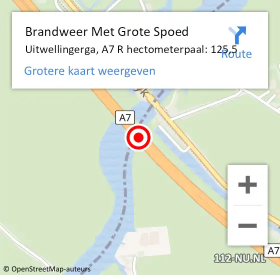 Locatie op kaart van de 112 melding: Brandweer Met Grote Spoed Naar Uitwellingerga, A7 R hectometerpaal: 127,1 op 7 februari 2015 07:25