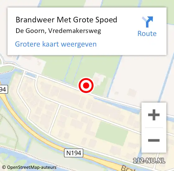 Locatie op kaart van de 112 melding: Brandweer Met Grote Spoed Naar De Goorn, Vredemakersweg op 7 februari 2015 07:37