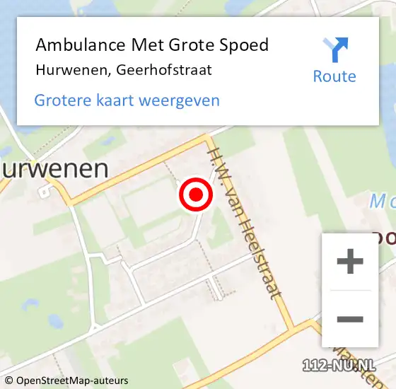 Locatie op kaart van de 112 melding: Ambulance Met Grote Spoed Naar Hurwenen, Geerhofstraat op 7 februari 2015 07:45