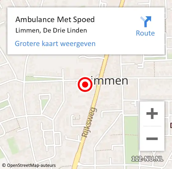 Locatie op kaart van de 112 melding: Ambulance Met Spoed Naar Limmen, De Drie Linden op 7 februari 2015 07:59