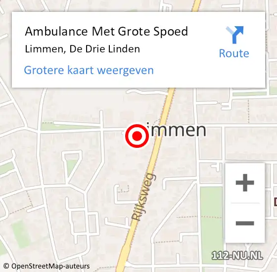 Locatie op kaart van de 112 melding: Ambulance Met Grote Spoed Naar Limmen, De Drie Linden op 7 februari 2015 08:03