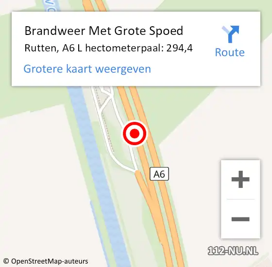 Locatie op kaart van de 112 melding: Brandweer Met Grote Spoed Naar Rutten, A6 L hectometerpaal: 293,2 op 7 februari 2015 08:25