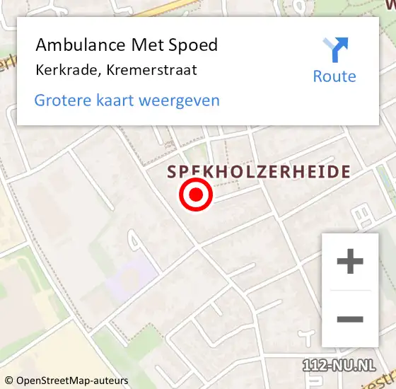 Locatie op kaart van de 112 melding: Ambulance Met Spoed Naar Kerkrade, Kremerstraat op 7 februari 2015 08:56