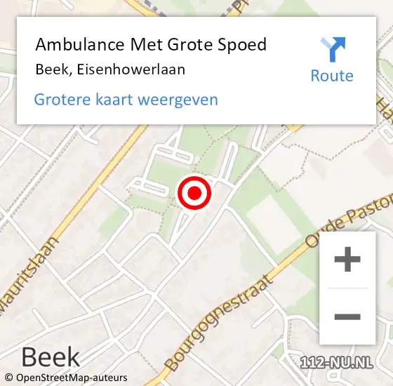 Locatie op kaart van de 112 melding: Ambulance Met Grote Spoed Naar Beek, Eisenhowerlaan op 7 februari 2015 10:11