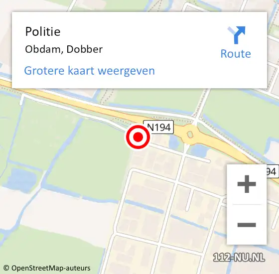 Locatie op kaart van de 112 melding: Politie Obdam, Dobber op 7 februari 2015 14:02