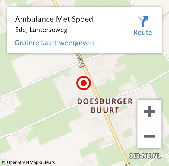 Locatie op kaart van de 112 melding: Ambulance Met Spoed Naar Ede, Lunterseweg op 29 oktober 2013 07:50