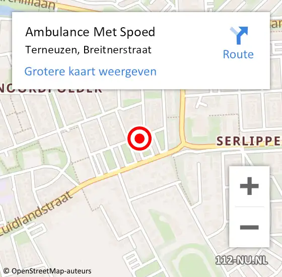 Locatie op kaart van de 112 melding: Ambulance Met Spoed Naar Terneuzen, Breitnerstraat op 7 februari 2015 15:36