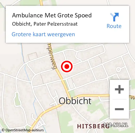 Locatie op kaart van de 112 melding: Ambulance Met Grote Spoed Naar Obbicht, Pater Pelzersstraat op 7 februari 2015 16:40