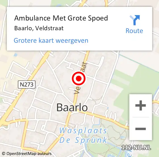 Locatie op kaart van de 112 melding: Ambulance Met Grote Spoed Naar Baarlo, Veldstraat op 7 februari 2015 17:07