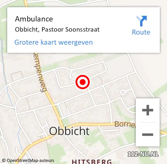 Locatie op kaart van de 112 melding: Ambulance Obbicht, Pastoor Soonsstraat op 7 februari 2015 17:36