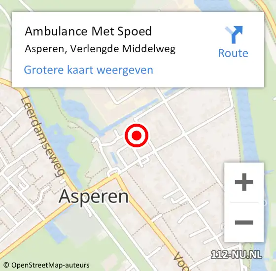 Locatie op kaart van de 112 melding: Ambulance Met Spoed Naar Asperen, Verlengde Middelweg op 7 februari 2015 17:45
