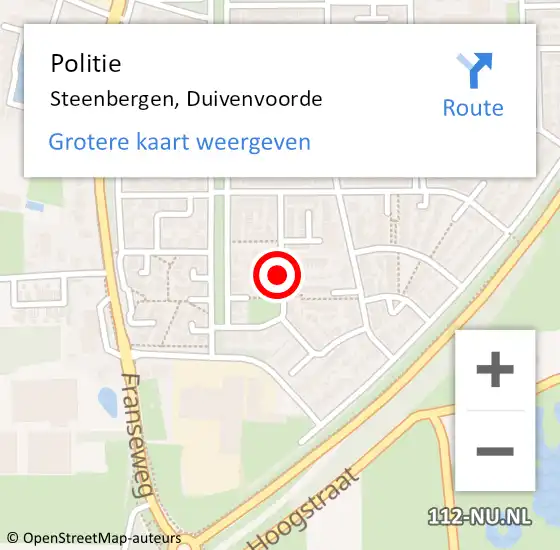 Locatie op kaart van de 112 melding: Politie Steenbergen, Duivenvoorde op 7 februari 2015 18:09