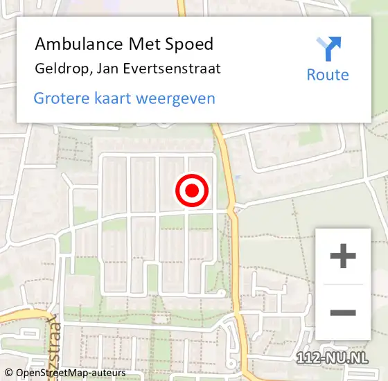 Locatie op kaart van de 112 melding: Ambulance Met Spoed Naar Geldrop, Jan Evertsenstraat op 7 februari 2015 18:44