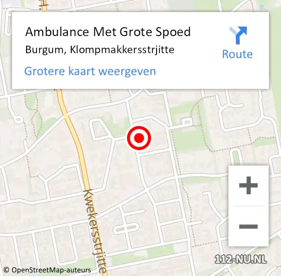 Locatie op kaart van de 112 melding: Ambulance Met Grote Spoed Naar Burgum, Klompmakkersstrjitte op 7 februari 2015 18:45