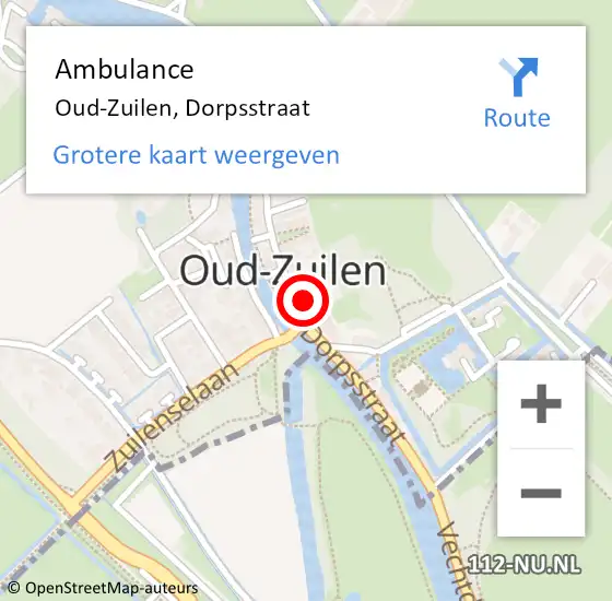 Locatie op kaart van de 112 melding: Ambulance Oud-Zuilen, Dorpsstraat op 7 februari 2015 19:44