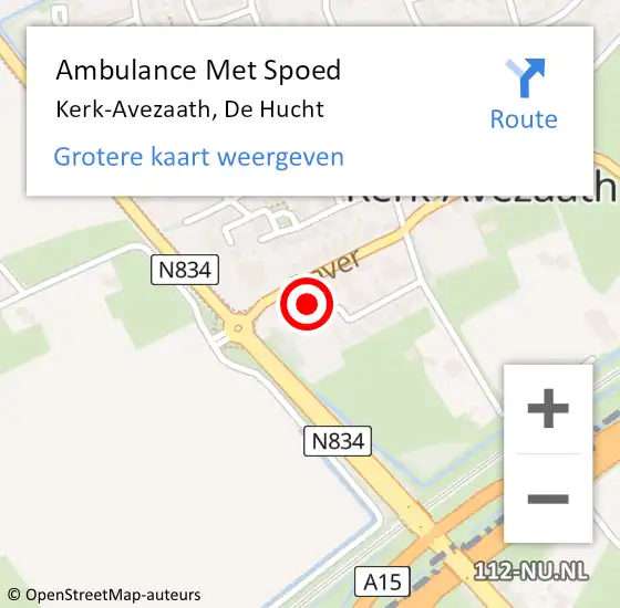 Locatie op kaart van de 112 melding: Ambulance Met Spoed Naar Kerk-Avezaath, De Hucht op 7 februari 2015 19:45