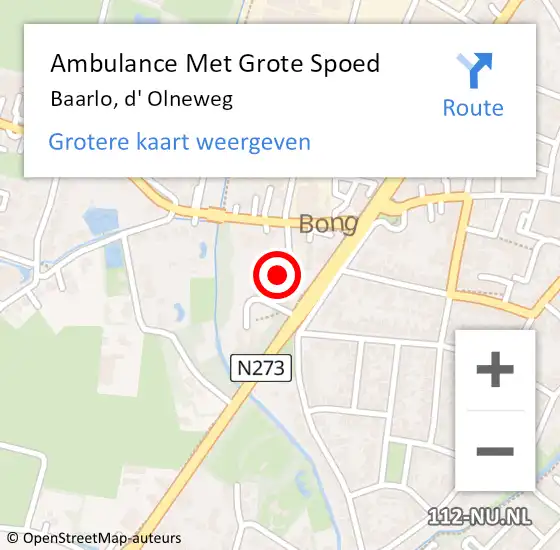 Locatie op kaart van de 112 melding: Ambulance Met Grote Spoed Naar Baarlo, d' Olneweg op 7 februari 2015 20:41